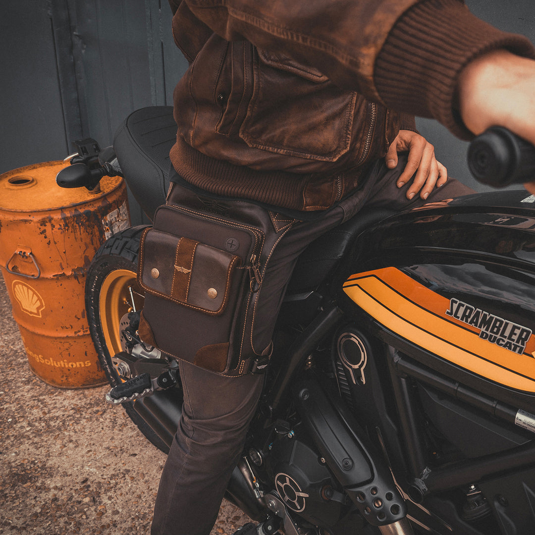 Sacoche de jambe en cuir véritable faite pour la moto